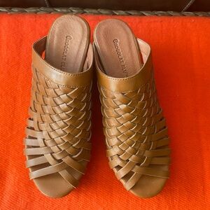 Chocolate Blu Walda Huarache platform slide-woven peep toe mule